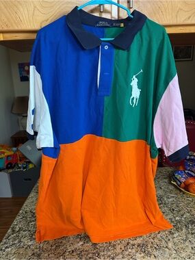 Polo Ralph Lauren Big Pony Colorblock Polo Shirt 4XB Multicolor Cotton Piqué